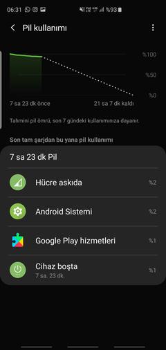 S10 Plus stand by sırasında 7 küsür saatte %7 sarj tüketiyor.