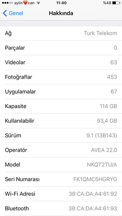  iphone 6s 128gb ios 9.1 jb değişim cihazı 17.02.2018 garantili siyah