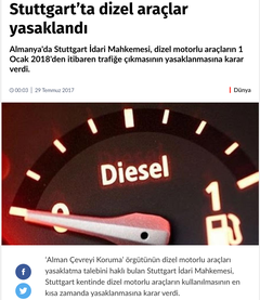 Almanya Stutgart'ta dizel araçlar yasaklanıyor.