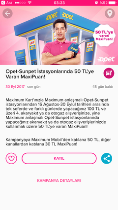 Opet-Sunpet İstasyonlarında 50 TL'ye Varan MaxiPuan! 4*100