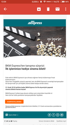 BKM EXPRESS'TEN İLK ÖDEMEYE 2 SİNEMA BİLETİ HEDİYE