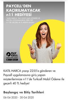 Paycell → 40TL N11 Para Hediye! ← (Ekstra 20 TL Şansı) (koşul/şart yok) (LİMİT DOLDU)