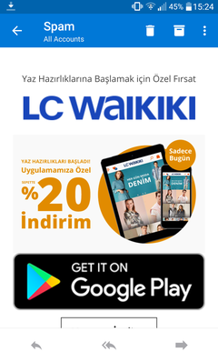 LCW mobil uygulamada seçili ürünlerde %20 indirim bugünlük 