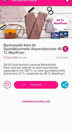 Bankamatik kart ile giyim,kozmetik alışverişinize her 150 tlye 15 tl,toplamda45 tl maxipuan