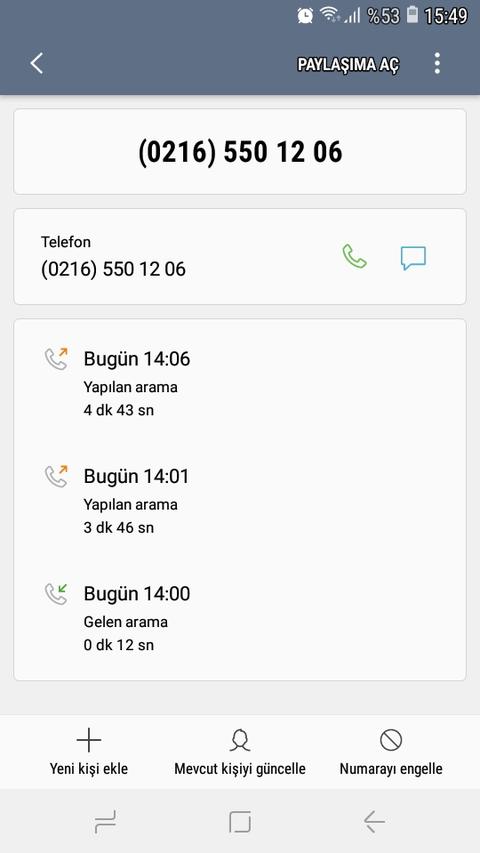 Bilinmeyen numara 0216 550 1206