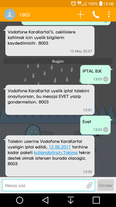 Vodafone 5 tl ye 3 gb+9gb internet (karakartal)