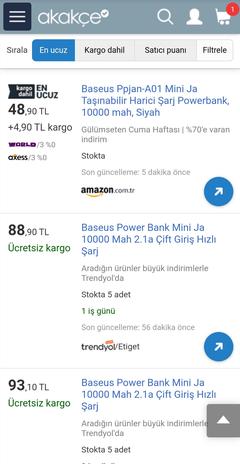 (Bitti) Baseus Ppjan-A01 mini ja Powerbank 10000 mAh Siyah 48.90₺