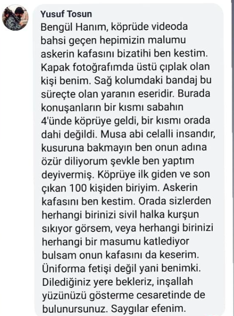 Birisi bana kardeşinin kafasını kestim diyecek