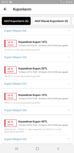 N11 KUPONLAR 3 adet 100 / 10  - 2 adet  250 / 20  -  1 adet 1250 / 40