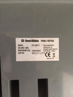  DemirDöküm DFI 2000 G Elektrikli Fanlı Isıtıcı