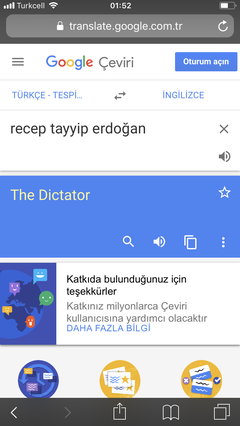 GOOGLE TRANSLATE KENDINE YECUC MECUC DIYOR