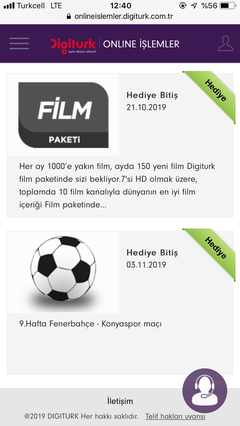 Digiturk Online İşlemler Hediye 