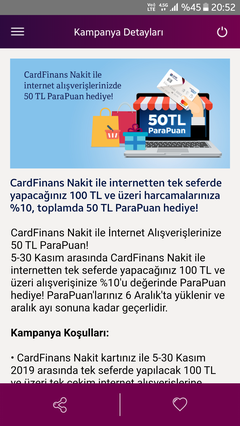 Cardfinans nakit ile internet alışverişlerinde 50 TL parapuan