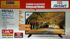 Bim Regal 40" uydulu smart tv-849 tl(gaziantep)