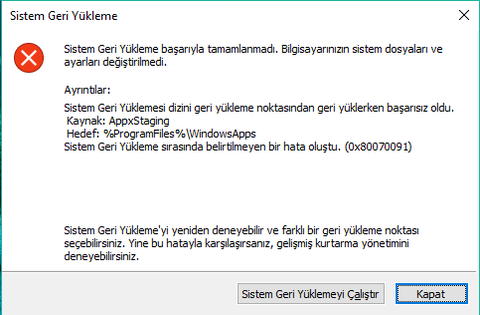 Windows 10 Sistem Geri Yükleme Hatası