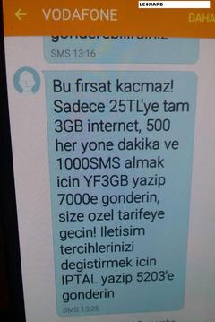  Vodafone Yeni fırsat 3 gb mevcut faturasız abonelere özel tarife 25 tl