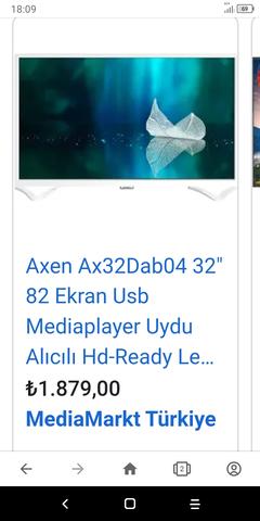 Axen AX32DAB04 82 Ekran Dahili Uydulu HD LED TV 1.900 TL