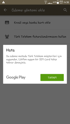 Türk Telekom Mobil Ödeme Google Play Sorunu SS'li