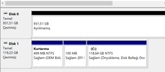 ayrılmamış hdd sorunu. hdd gözükmüyor