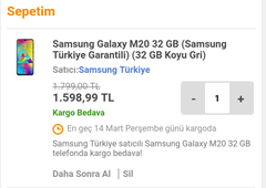 Samsung M20 Türkiye Garantili 1.599 TL Hepsiburada sabah kampanyası!!