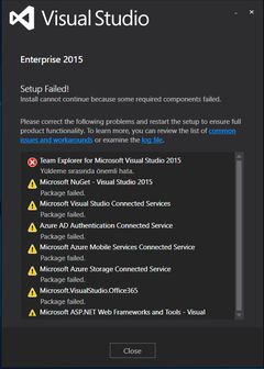  2015 visual studio win10 hatası