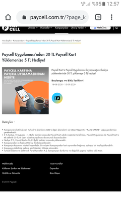 Paycell uygulamasindan 30tl yüklemeye 5 tl hediye (Eylul-Ekim)