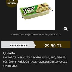 HB Gündoğdu Taze Kaşar Peyniri 700 gr x 3 (80 TL)