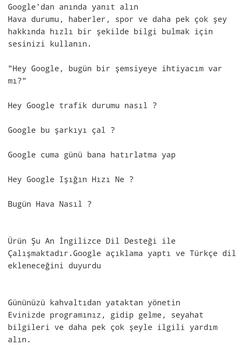 Google Home Akıllı Asistan Türkçe Dil desteği için destek