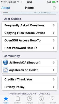  ~ iOS 7 - 7.1.2 Jailbreak ÇIKTI !!! ~ (JB Yapımı, Repo, Tweak ve SSS)