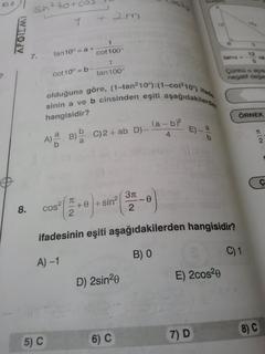  Apotemi Trigonometriden sorularım