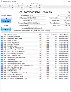 Crucial 120GB BX500 3D TLC NAND SSD (Okuma 540MB / Yazma 500MB)