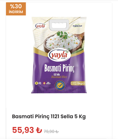 Yayla bakliyat bakliyat ürünlerinde (pirinç nohut bulgur vb. ) %30 indirime girmiş