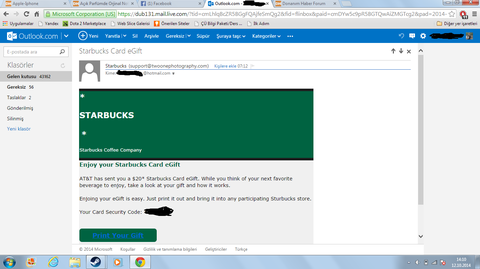 Starbucks Card eGift ??? SS'Lİ