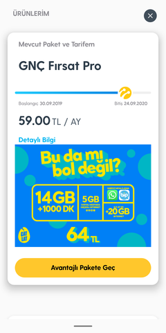 Turkcell GNÇ Fırsat Pro --> 14GB + 1000DK + 250SMS + Sosyal Medya'da Geçerli 5GB 59 TL!