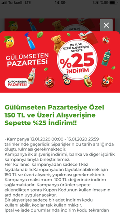 istegelsin pazartesi’ye özel 150 tl üstüne %25 indirim / max 100 tl ind