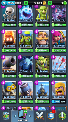 9 SEVİYE 9.Arena 2 efsanevili Clash Royale Hesabı 75 Seviye Üstü Clash Of Clans hesabı ile takas edilir