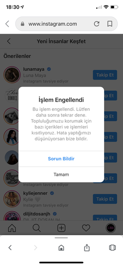 İnstagram erişim engeli acil çözüm gerek