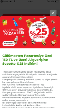 Istegelsin 150 tl üzerine %25 indirim -max 100 tl ind