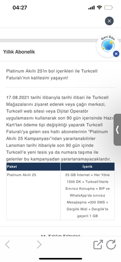 Turkcell Platinum Akıllı 25 GB 79 TL ! [ANA KONU]