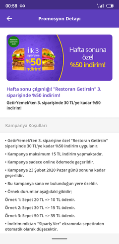 Getir yemek haftasonuna özel %50 indirim (maks. 15 Tl _ Ank ist.) 