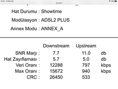 modem arayüzü değerlerime bakabilir misiniz