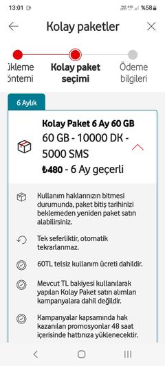 Vodafone 6 Ay 60 GB 10.000 Dk 5.000 SMS 590 lira