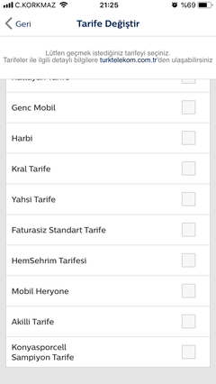 TT mobil faturasız 500dk.500sms 5gb 19TL+2,38TL