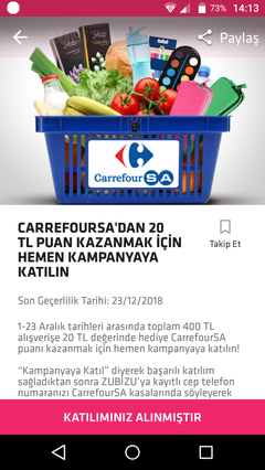 Carrefourda Axess 3*150=50, Zubuzi 400=20 ve Büyük Kampanya