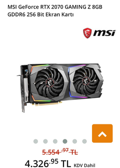 SATILIK - MSİ GEFORCE RTX 2070 GAMİNG Z 8 GB GDDR6 EKRAN KARTI