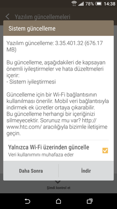  HTC ONE M9 EKIM GUNCELLEME SORUNU