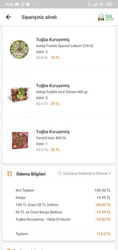 Tuğba kuruyemiş trendyol (Antep Fıstıklı İncir Döneri 400 gr 20 TL,Cevizli incir 400 gr 36 TL)