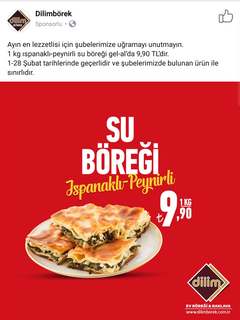 İspanakli Peynirli Su Boregi KG Fiyati 9.90 