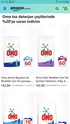 Amazon omo 9kg beyaz-renkli toz deterjan 42.90