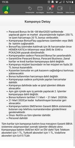 GARANTİ BBVA PARACARD GİYİM+ MARKET 250/20 bonus